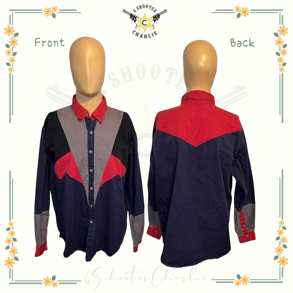 Vintage SPINDLE RIVER Men's XL Long Sleeve Colorblock Button Down Western Shirt